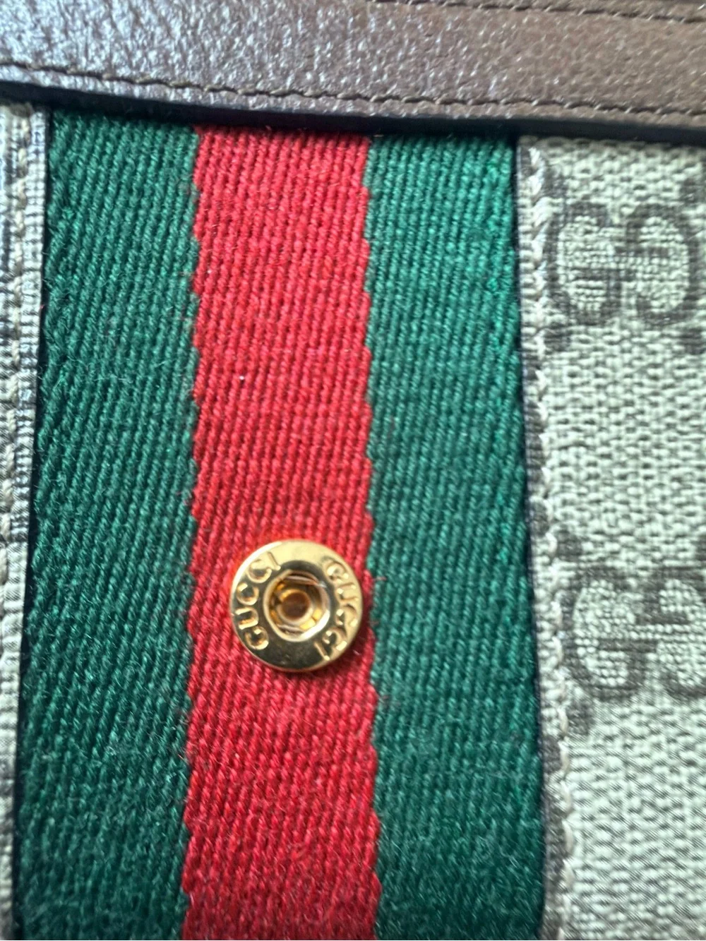 Gucci Brown GG Canvas Wallet with Green and Red Web and Gold GG
